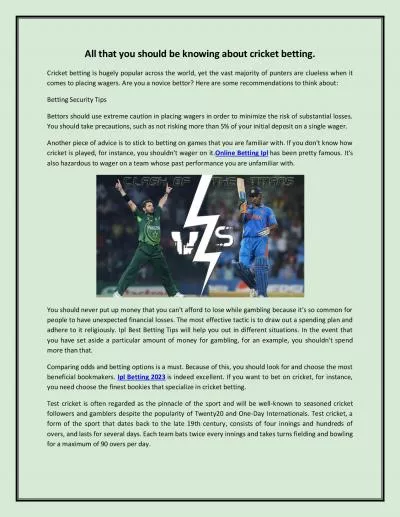 All that you should be knowing about cricket betting.