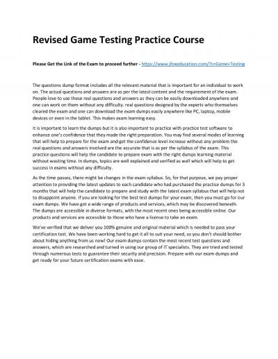 Revised Game Testing Practice Course