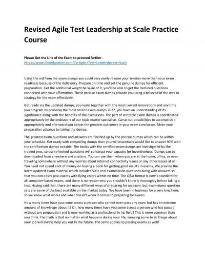 Revised Agile Test Leadership at Scale Practice Course