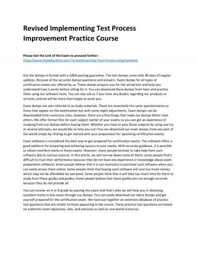 Revised Implementing Test Process Improvement Practice Course