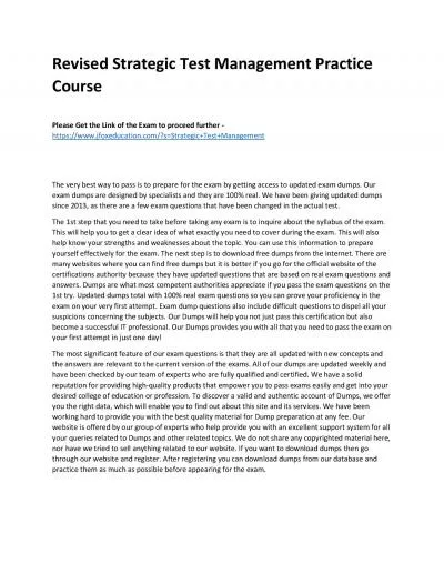 Revised Strategic Test Management Practice Course