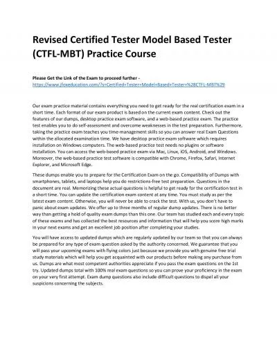 Revised Certified Tester Model Based Tester (CTFL-MBT) Practice Course