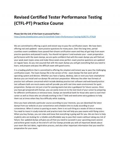 Revised Certified Tester Performance Testing (CTFL-PT) Practice Course