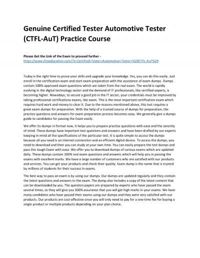 Genuine Certified Tester Automotive Tester (CTFL-AuT) Practice Course