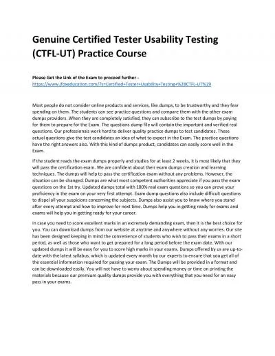 Genuine Certified Tester Usability Testing (CTFL-UT) Practice Course