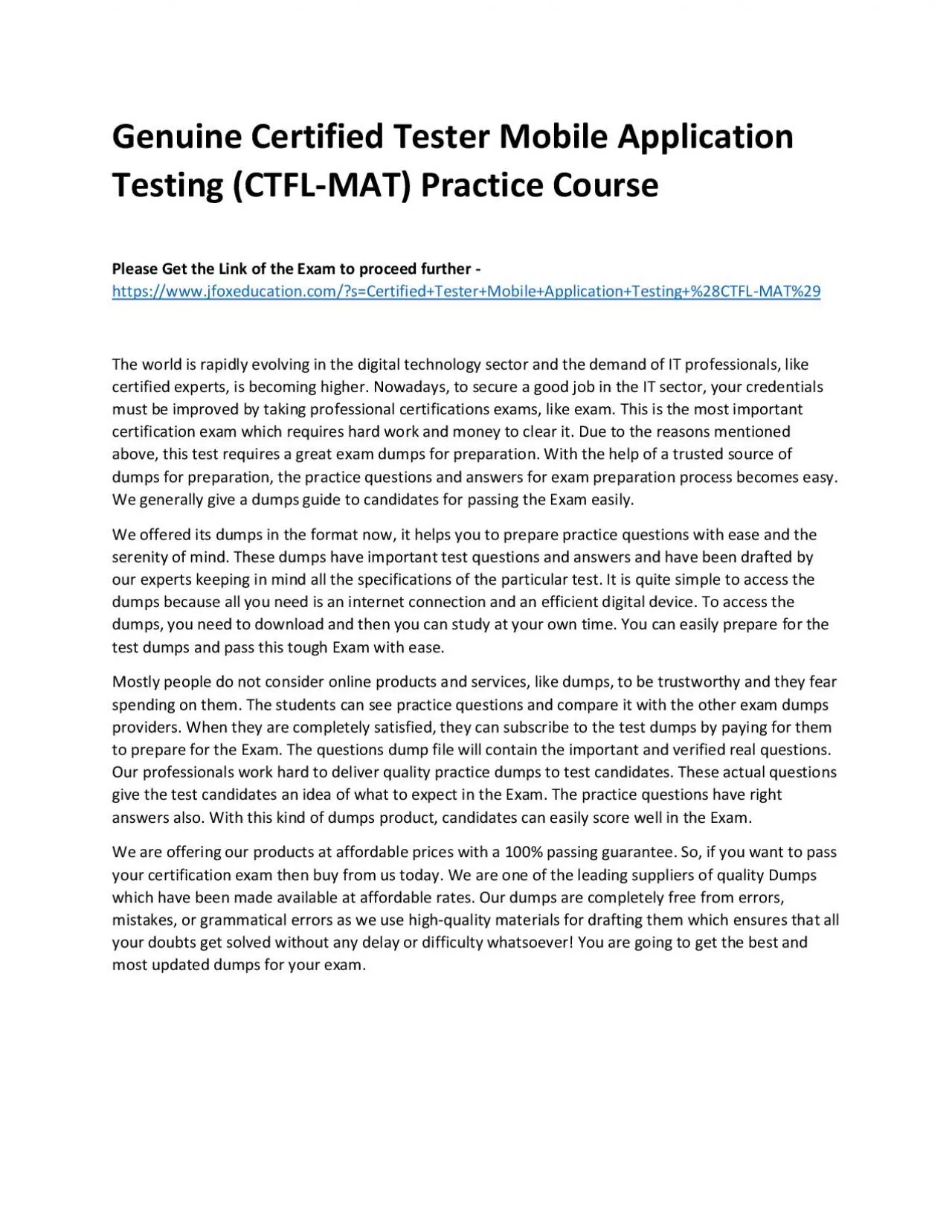 PDF-Genuine Certified Tester Mobile Application Testing (CTFL-MAT) Practice Course