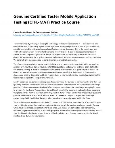 Genuine Certified Tester Mobile Application Testing (CTFL-MAT) Practice Course
