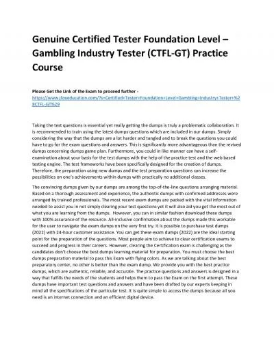 Genuine Certified Tester Foundation Level – Gambling Industry Tester (CTFL-GT) Practice Course