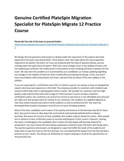 Genuine Certified PlateSpin Migration Specialist for PlateSpin Migrate 12 Practice Course