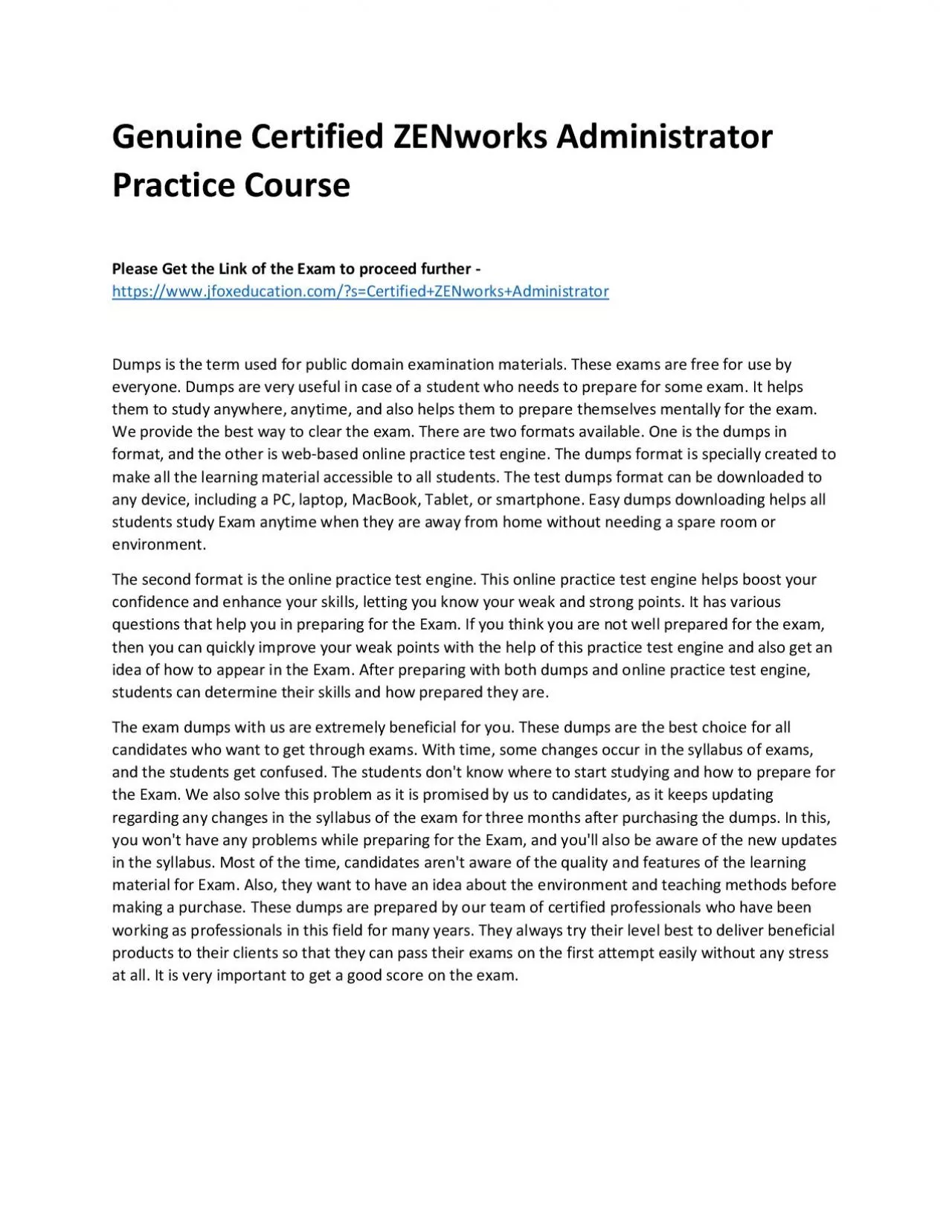 PDF-Genuine Certified ZENworks Administrator Practice Course