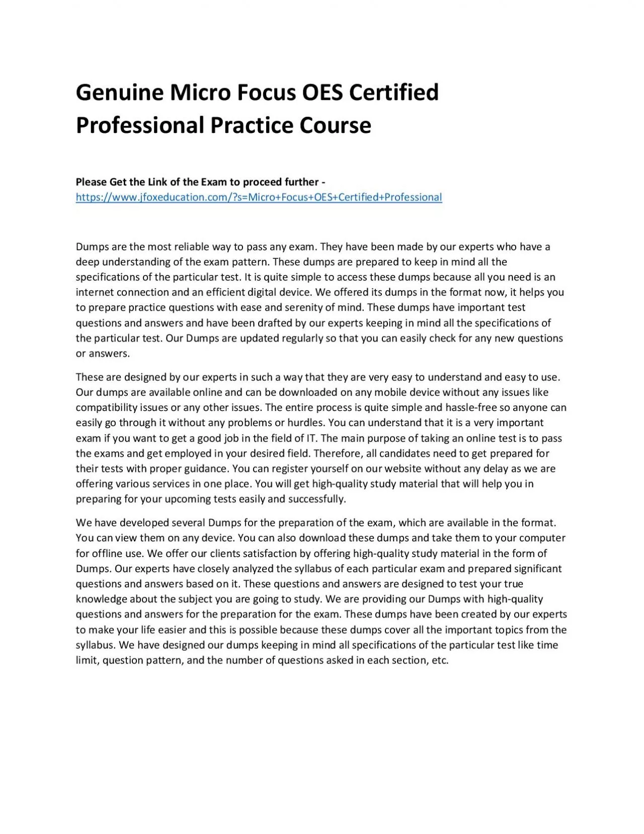 PDF-Genuine Micro Focus OES Certified Professional Practice Course