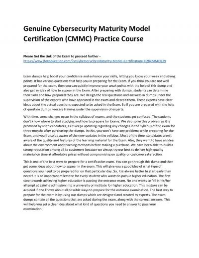 Genuine Cybersecurity Maturity Model Certification (CMMC) Practice Course