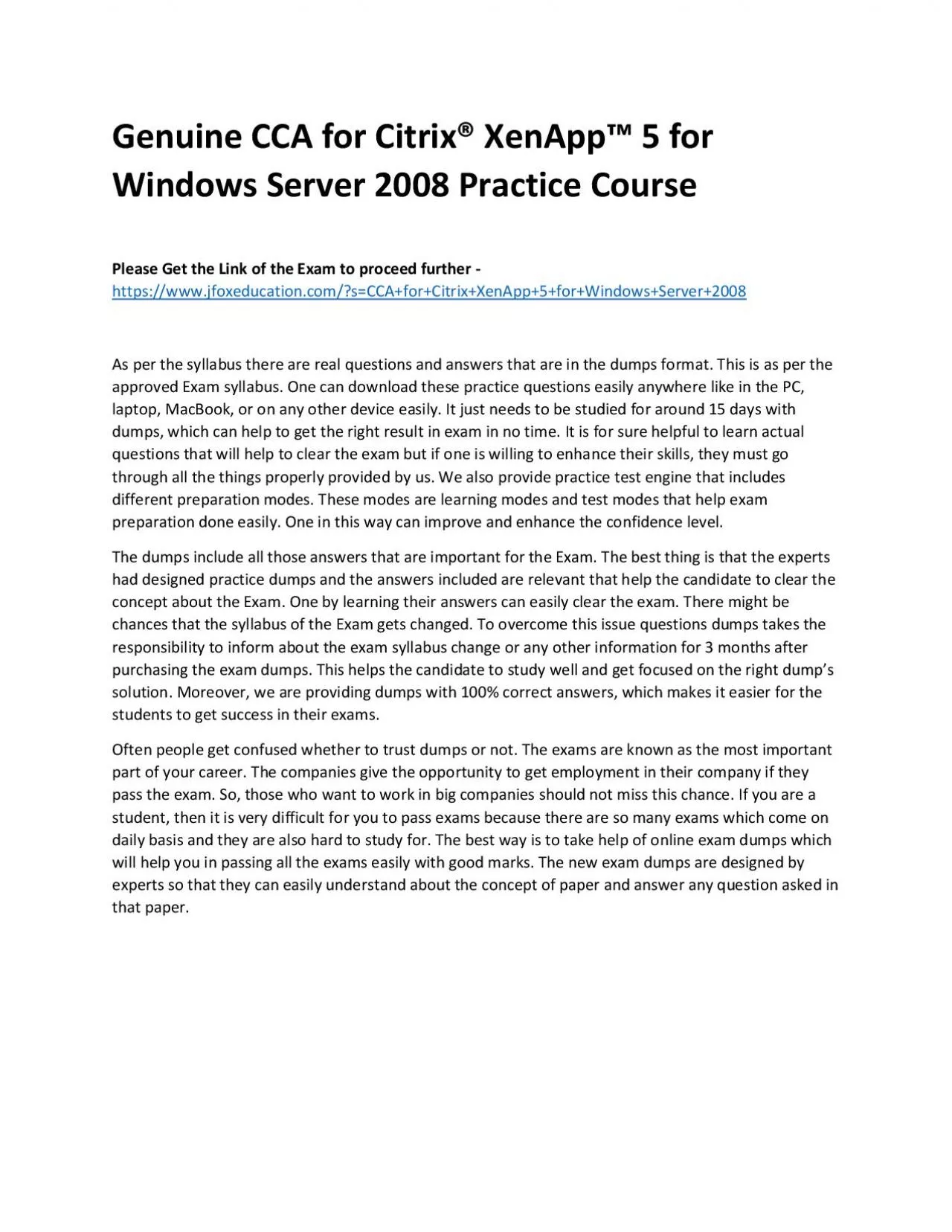 PDF-Genuine CCA for Citrix® XenApp™ 5 for Windows Server 2008 Practice Course