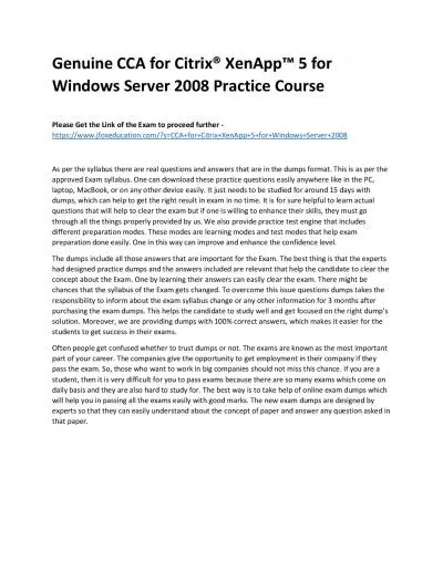 Genuine CCA for Citrix® XenApp™ 5 for Windows Server 2008 Practice Course