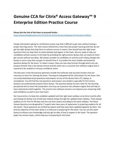 Genuine CCA for Citrix® Access Gateway™ 9 Enterprise Edition Practice Course