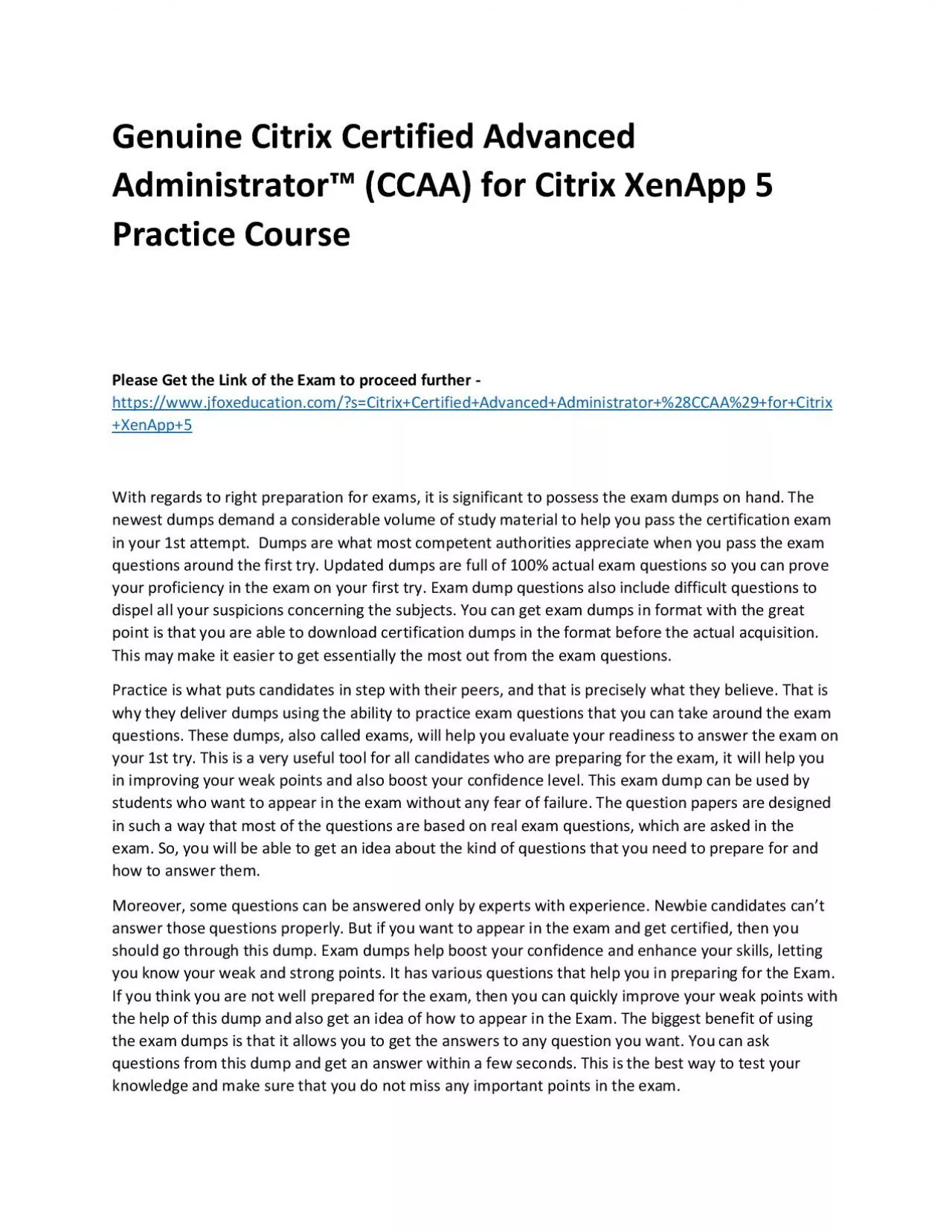 PDF-Genuine Citrix Certified Advanced Administrator™ (CCAA) for Citrix XenApp 5 Practice