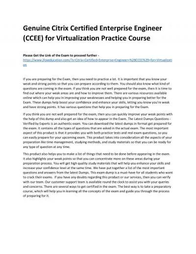 Genuine Citrix Certified Enterprise Engineer (CCEE) for Virtualization Practice Course