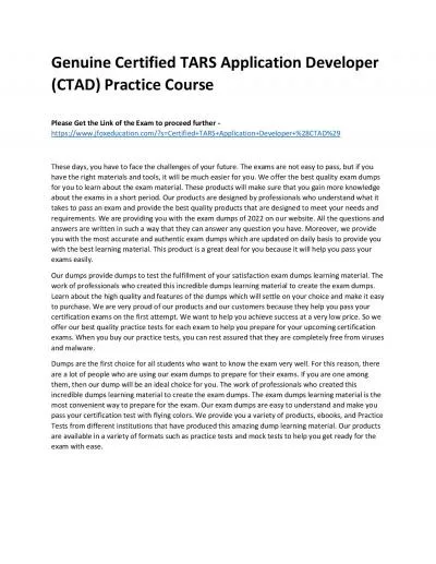 Genuine Certified TARS Application Developer (CTAD) Practice Course