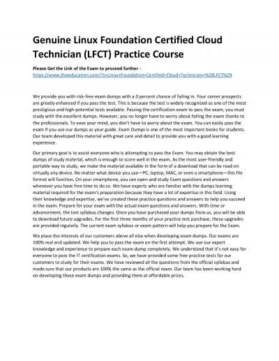 Genuine Linux Foundation Certified Cloud Technician (LFCT) Practice Course