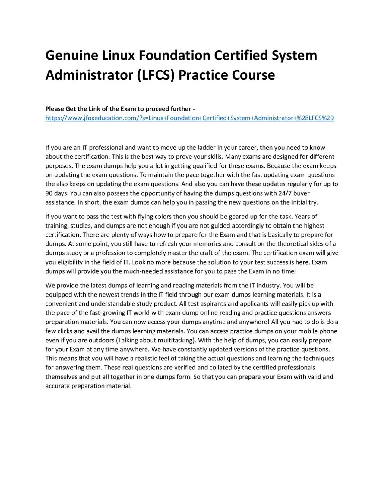 PDF-Genuine Linux Foundation Certified System Administrator (LFCS) Practice Course