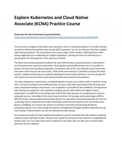 Explore Kubernetes and Cloud Native Associate (KCNA) Practice Course