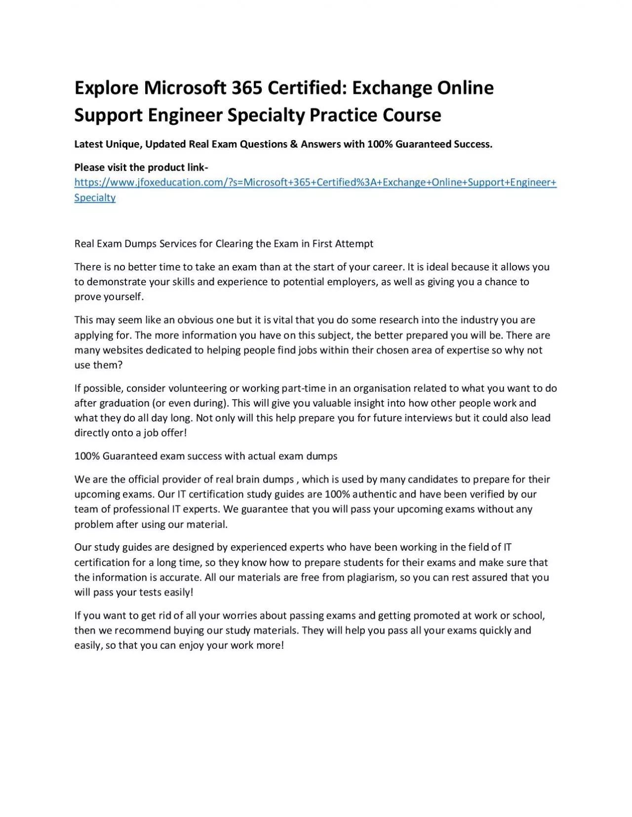 PDF-Explore Microsoft 365 Certified: Exchange Online Support Engineer Specialty Practice Course