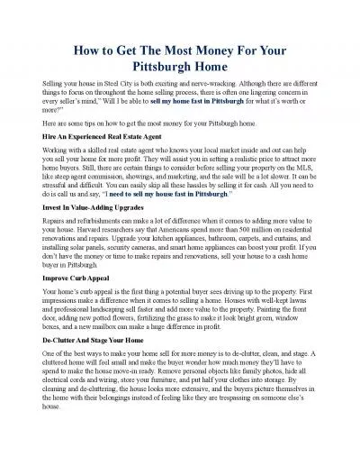 How to Get The Most Money For Your Pittsburgh Home
