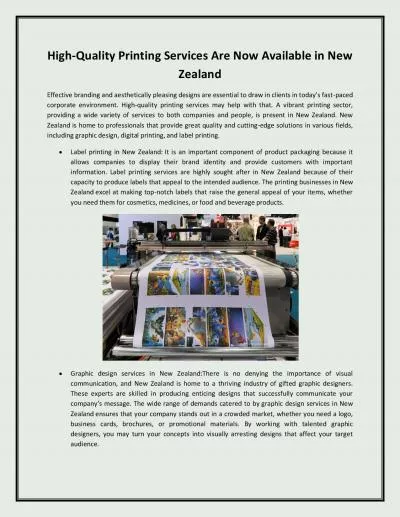 High-Quality Printing Services Are Now Available in New Zealand