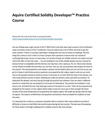 Aquire Certified Solidity Developer™ Practice Course