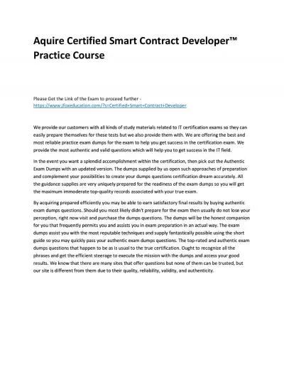 Aquire Certified Smart Contract Developer™ Practice Course