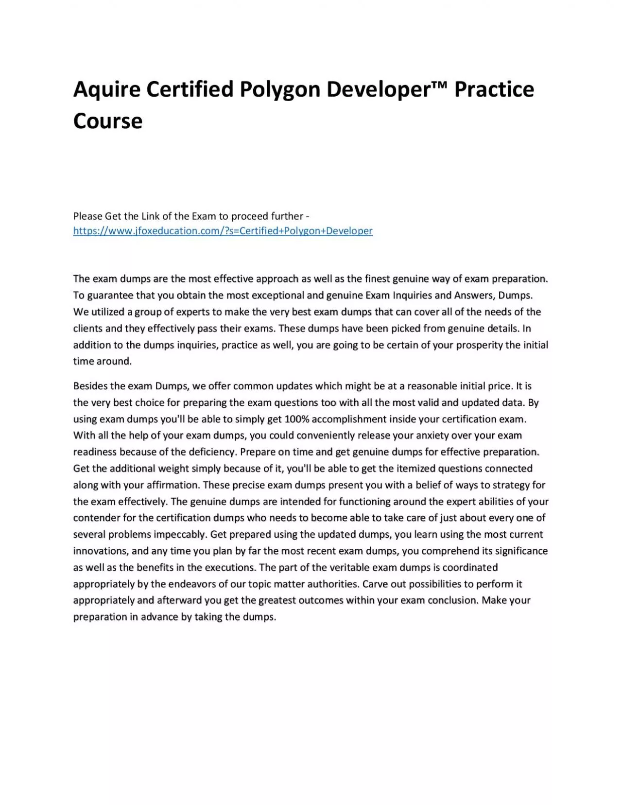 PDF-Aquire Certified Polygon Developer™ Practice Course