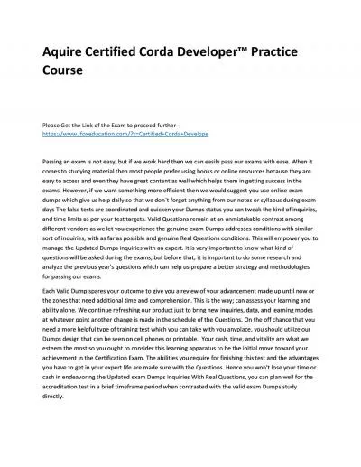 Aquire Certified Corda Developer™ Practice Course