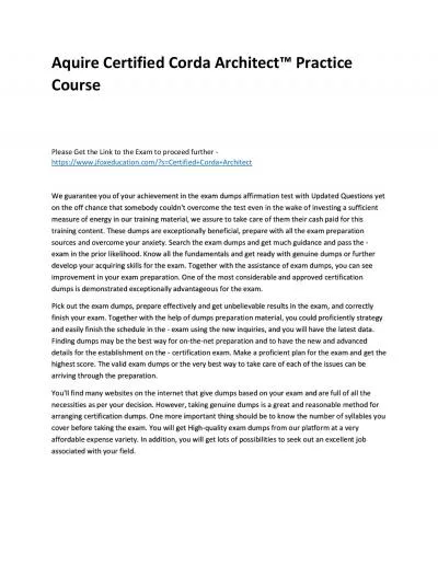 Aquire Certified Corda Architect™ Practice Course