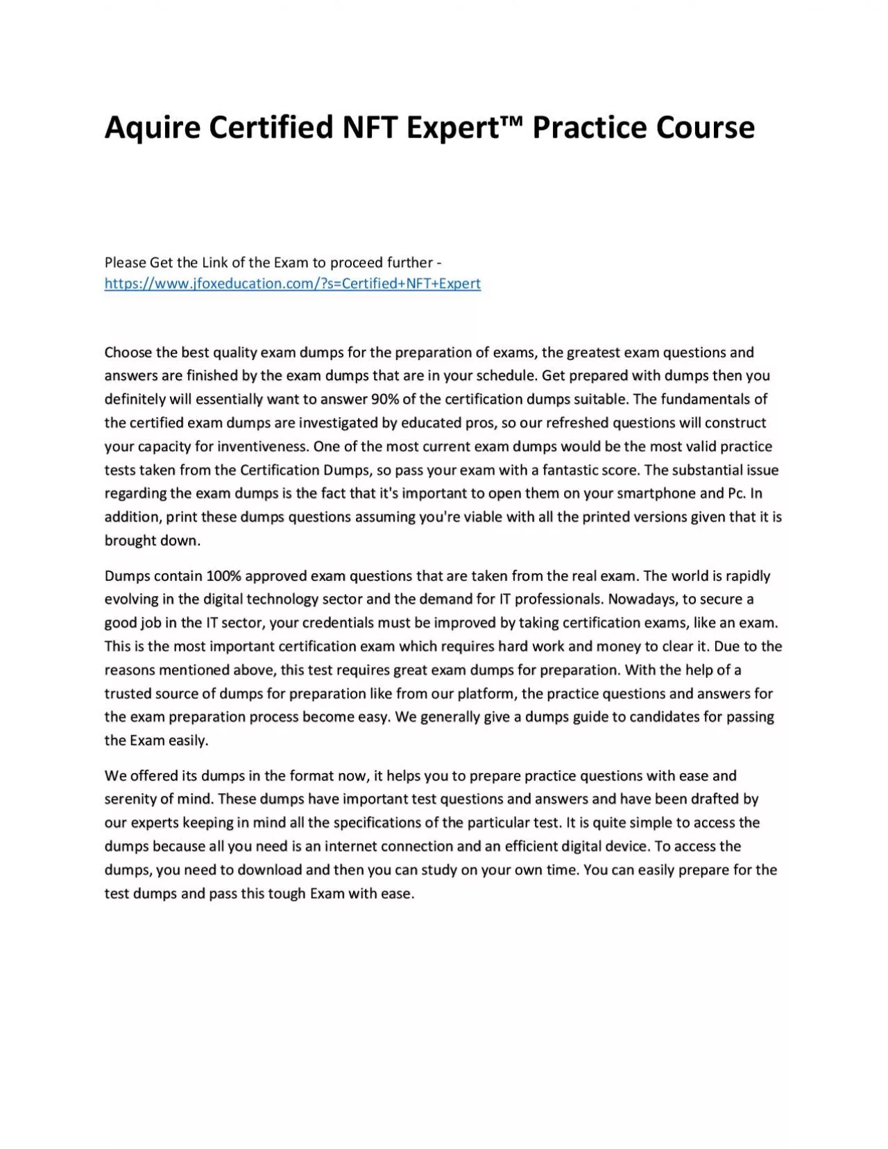 PDF-Aquire Certified NFT Expert™ Practice Course