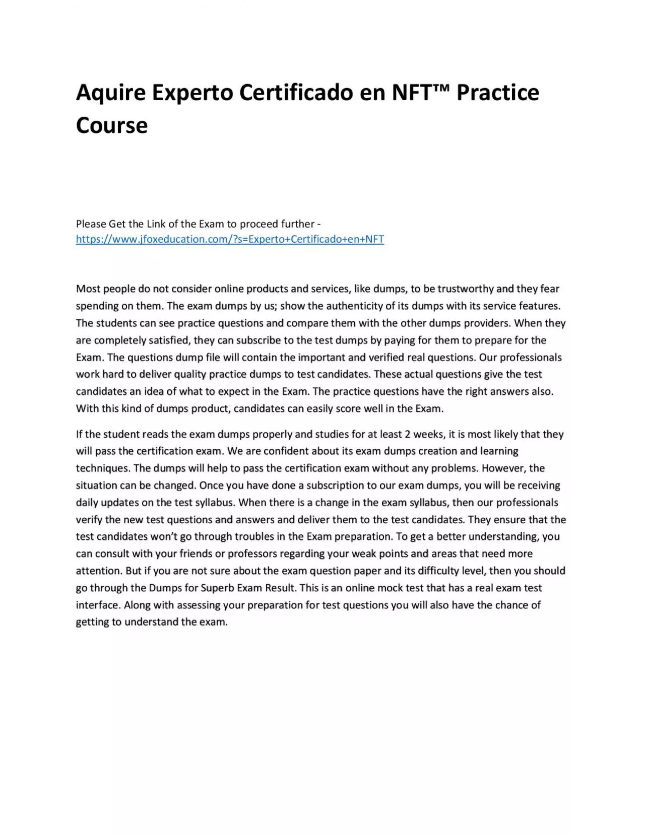 PDF-Aquire Experto Certificado en NFT™ Practice Course