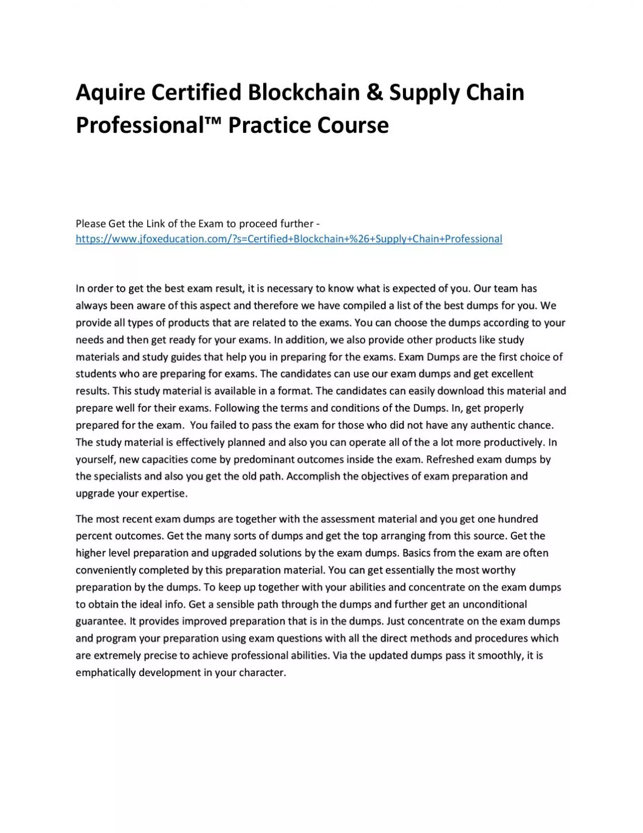 PDF-Aquire Certified Blockchain & Supply Chain Professional™ Practice Course