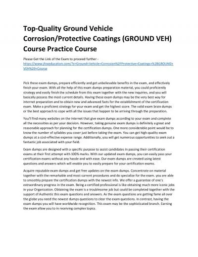 Top-Quality Ground Vehicle Corrosion/Protective Coatings (GROUND VEH) Course Practice Course