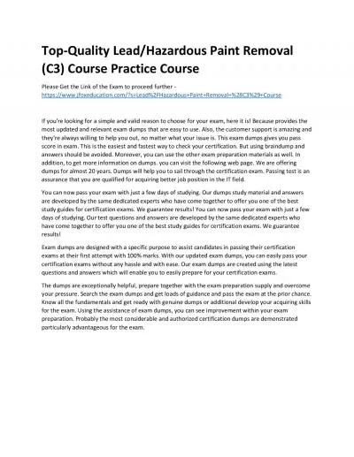 Top-Quality Lead/Hazardous Paint Removal (C3) Course Practice Course