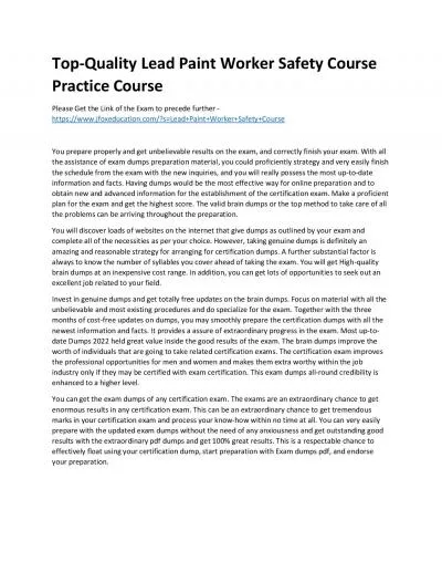 Top-Quality Lead Paint Worker Safety Course Practice Course