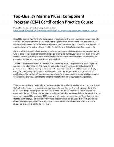 Top-Quality Marine Plural Component Program (C14) Certification Practice Course