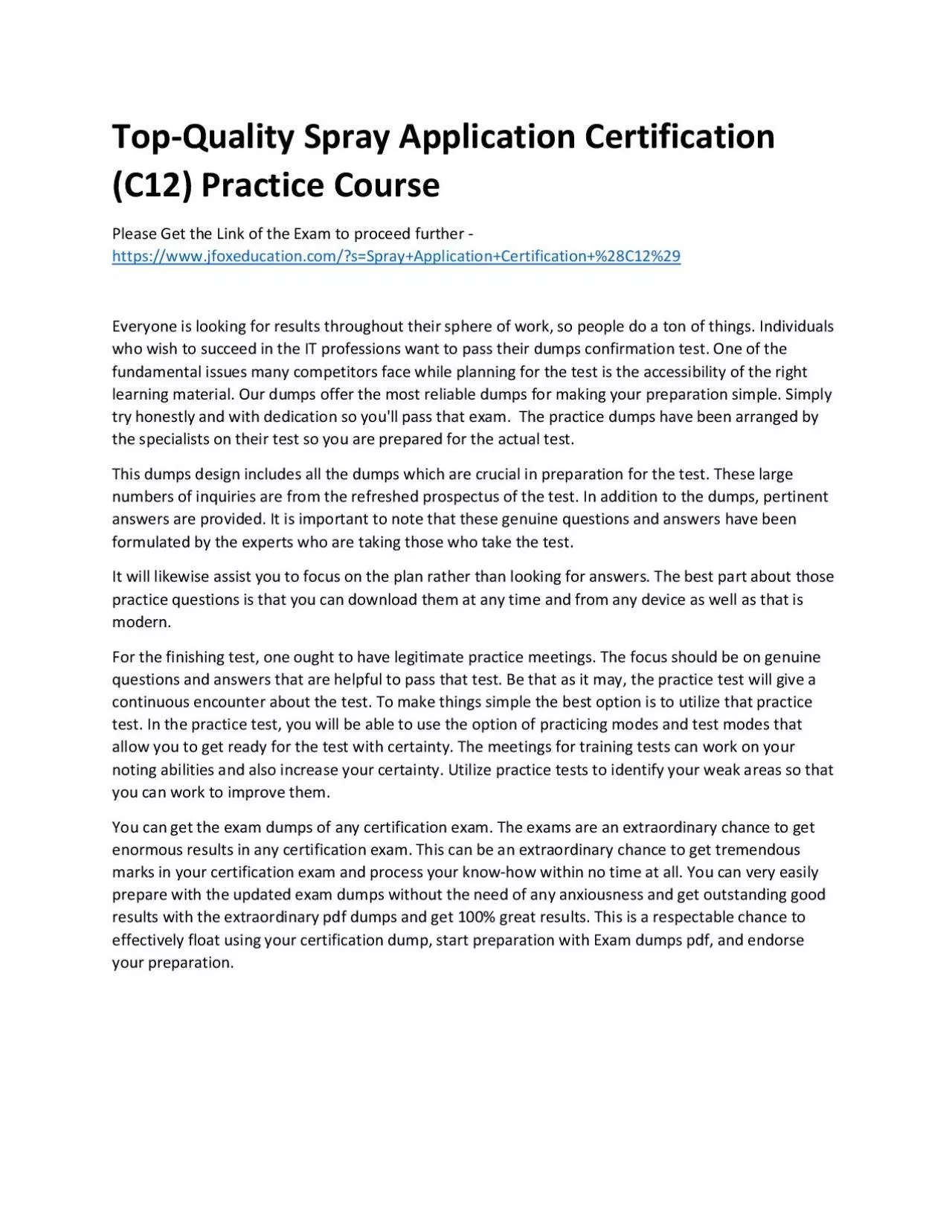 PDF-Top-Quality Spray Application Certification (C12) Practice Course