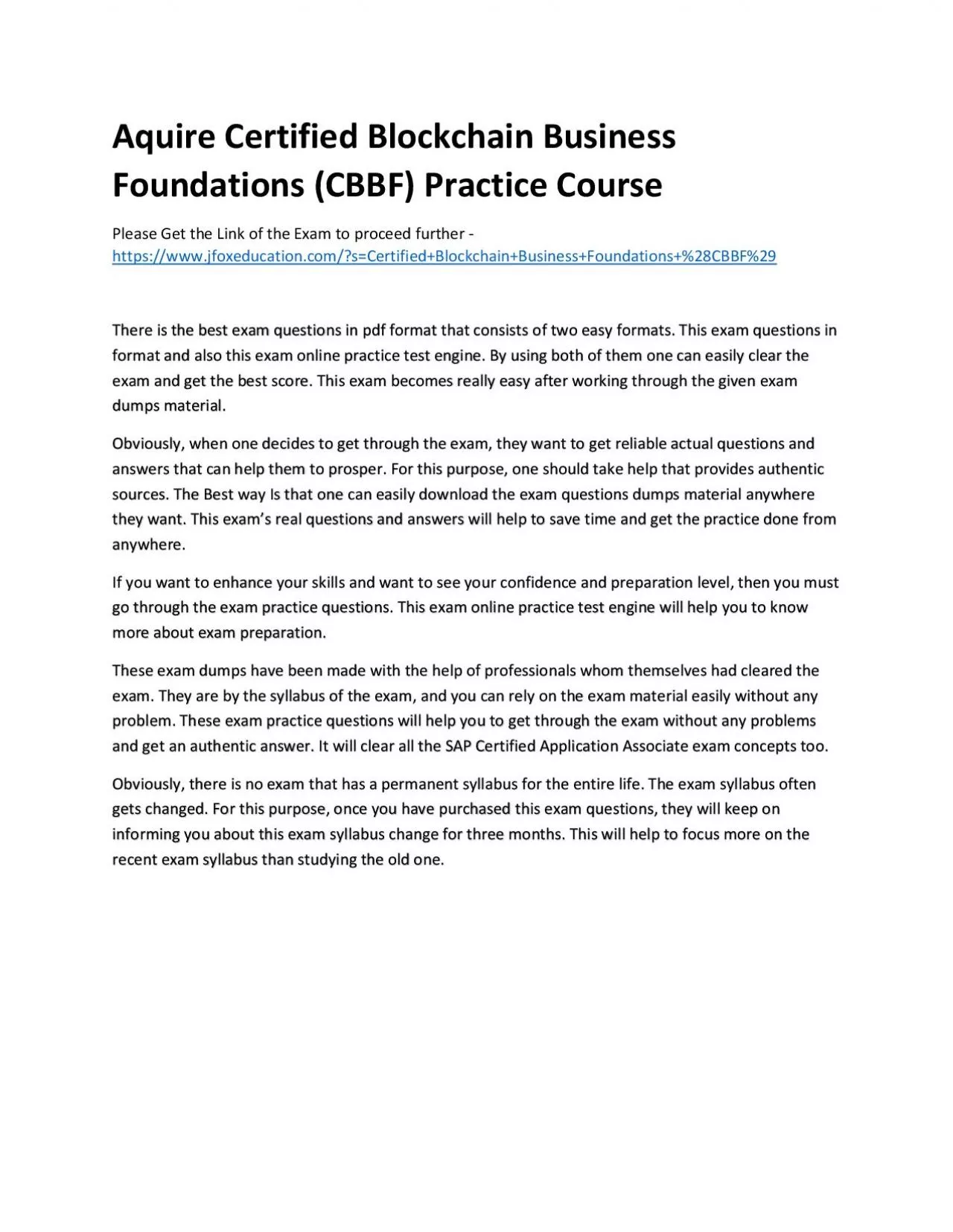 Aquire Certified Blockchain Business Foundations (CBBF) Practice Course
