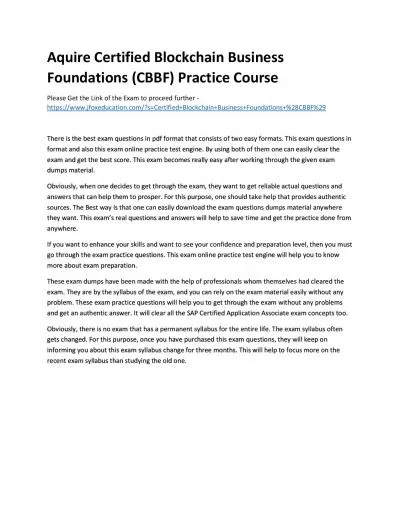 Aquire Certified Blockchain Business Foundations (CBBF) Practice Course