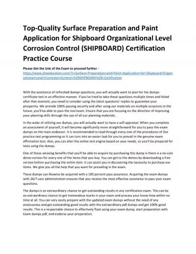 Top-Quality Surface Preparation and Paint Application for Shipboard Organizational Level Corrosion Control (SHIPBOARD) Certification Practice Course