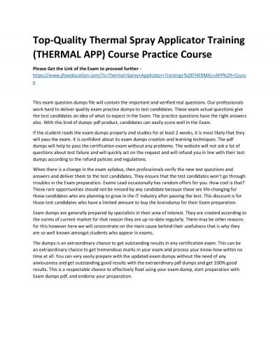 Top-Quality Thermal Spray Applicator Training (THERMAL APP) Course Practice Course
