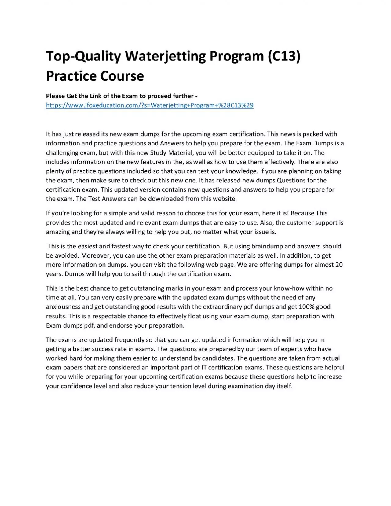 PDF-Top-Quality Waterjetting Program (C13) Practice Course