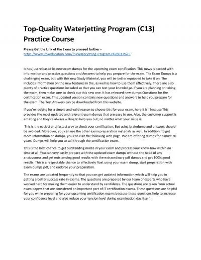 Top-Quality Waterjetting Program (C13) Practice Course