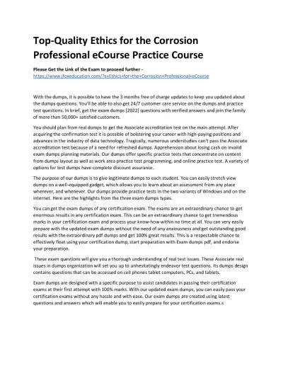 Top-Quality Ethics for the Corrosion Professional eCourse Practice Course