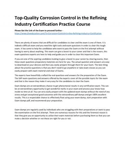 Top-Quality Corrosion Control in the Refining Industry Certification Practice Course