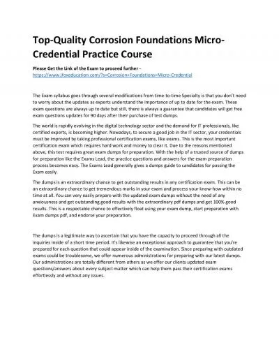 Top-Quality Corrosion Foundations Micro-Credential Practice Course